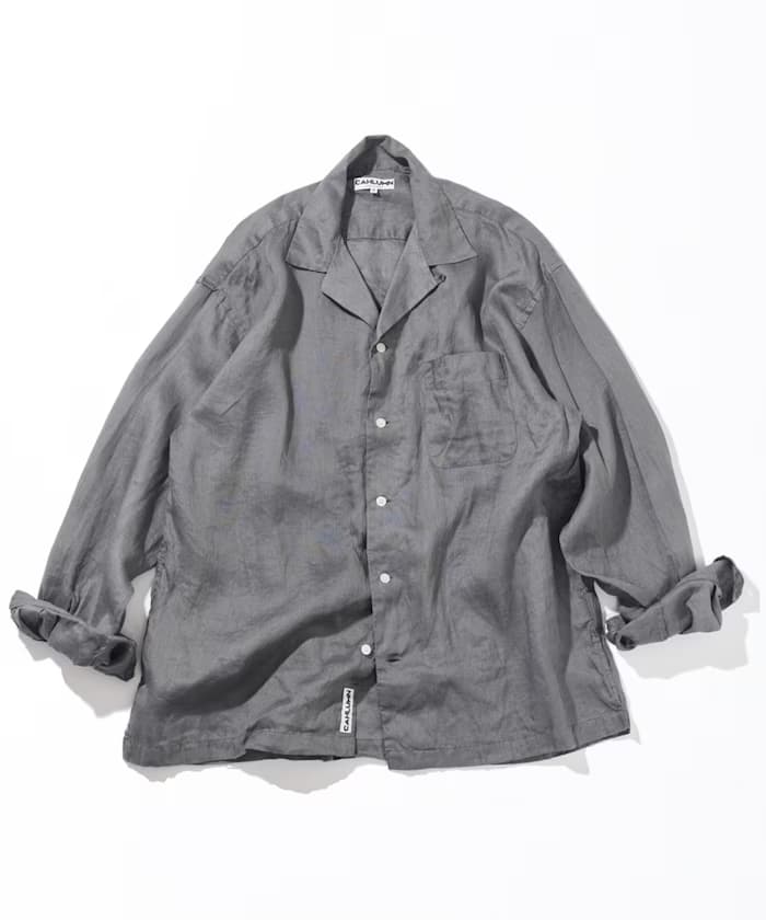 Linen Open Collar Long Sleeve Shirt