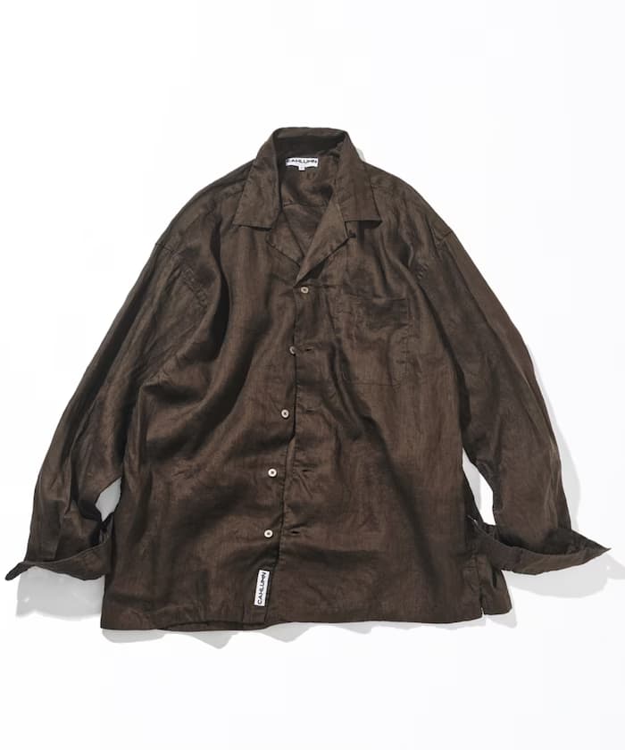 Linen Open Collar Long Sleeve Shirt