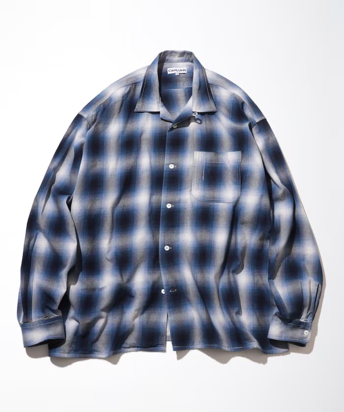 Magazine Pocket Ombre Check Open Collar Shirt
