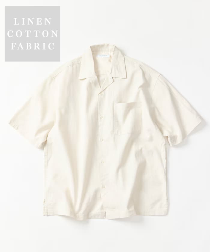 LINEN COTTON OPEN COLLAR SS SHIRT