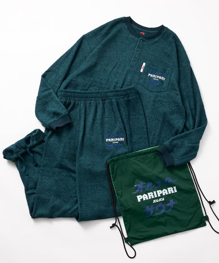 SAUVENIR×FREAK'S STORE 聯名限定 All Night Sauna Pariपari 館內著 長袖 蓬鬆紋理 套裝附收納包