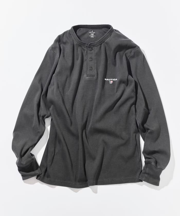 NAUTICA Essential 貼身版型 長袖 亨利領 顏料染 T恤