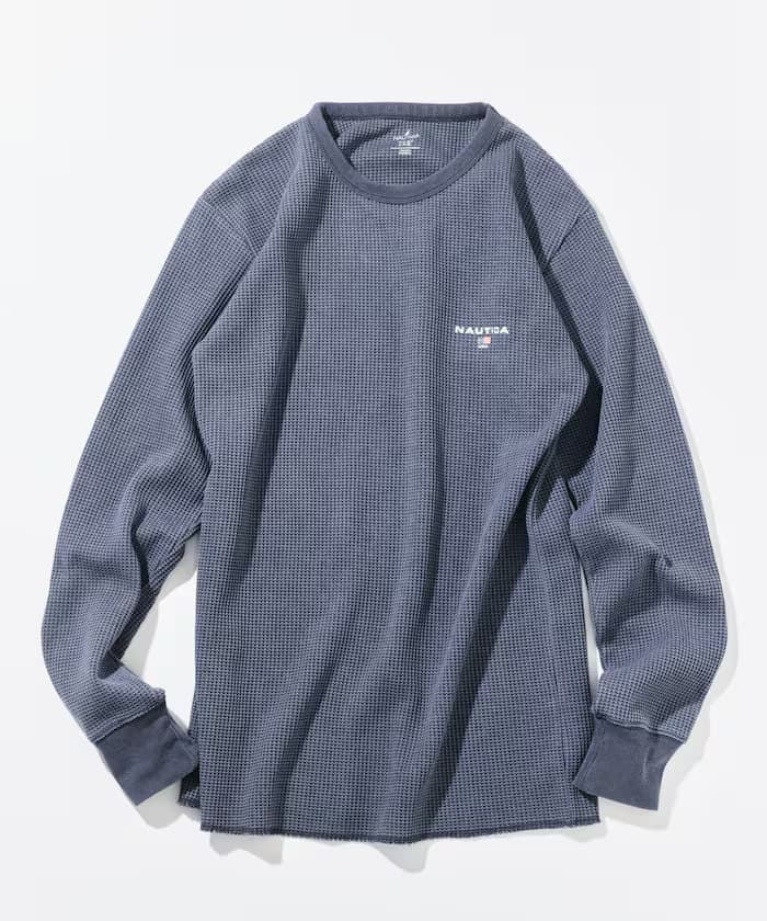 NAUTICA Essential 貼身版型 長袖 圓領 格紋 染色T恤