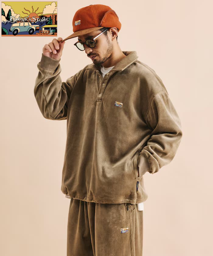 FREAK'S STORE 寬鬆版型 燈芯絨 裏起毛 Polo衫領 衛衣