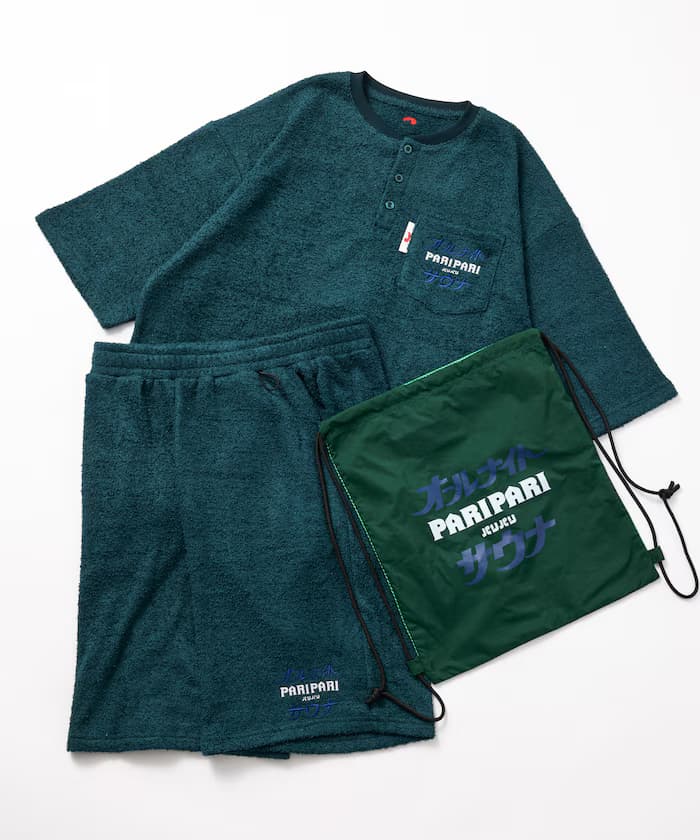 SAUVENIR×FREAK'S STORE 聯名限定 全夜桑拿 PARIPARI 館內著 短袖 布克蕾 套裝 附收納背包