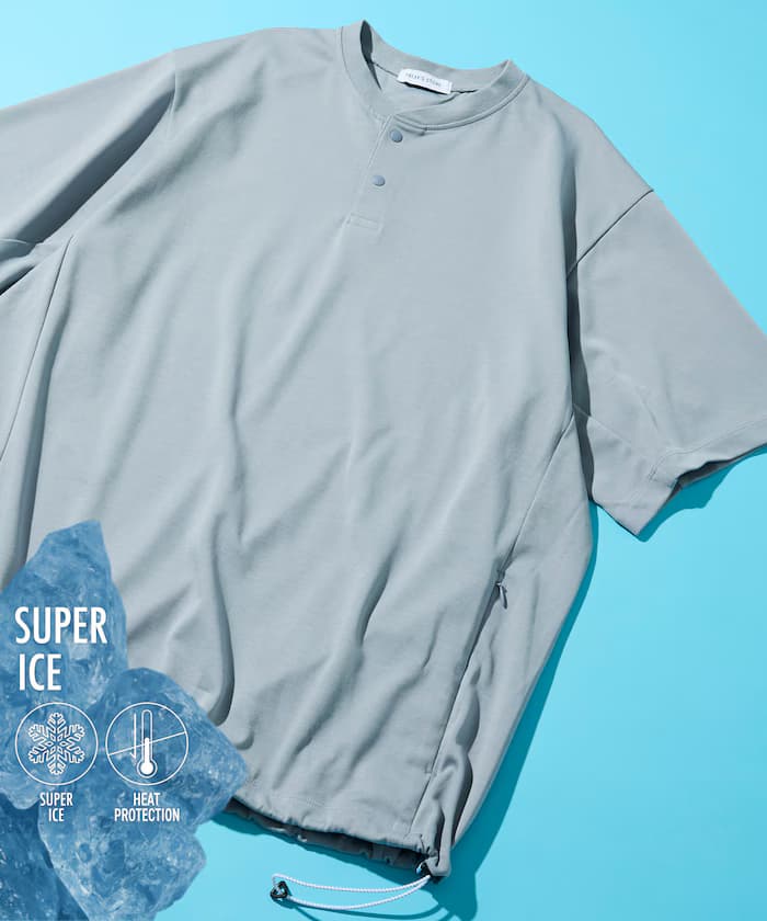 SUPER ICE 亨利領 接觸涼感 吸濕排汗 抗UV 短袖T恤