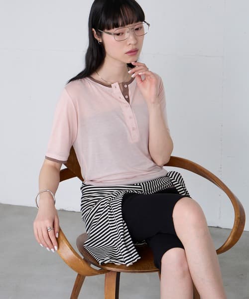 forksy. 日常系列 透視感 撞色 亨利領 涼感T恤