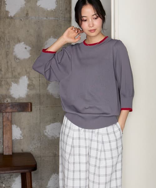 【forksy.】日常系列 配色 澎袖 短袖 透視針織衫 接觸涼感・抗UV