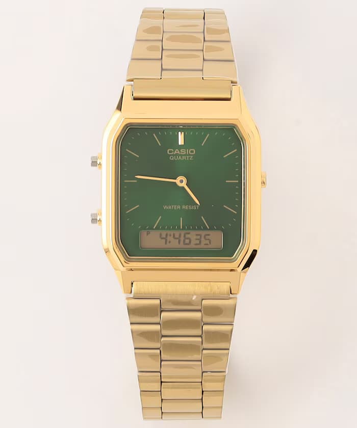 [CASIO CLASSIC] AQ-230GA-3AMQYJF 金框綠面 指針數字雙顯手錶