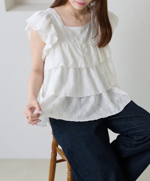 【apres jour clair】層次蕾絲短袖罩衫