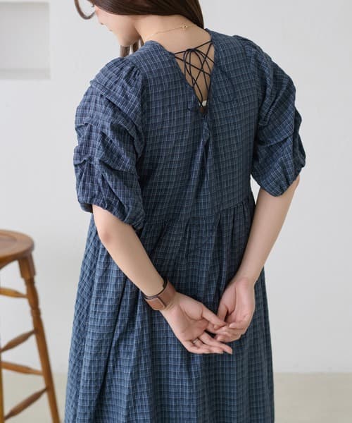 【apres jour clair】蕾絲アップ格紋連身裙