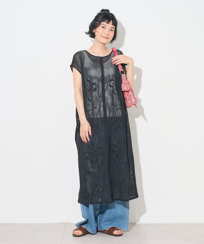 印度風 網眼刺繡無袖連身裙