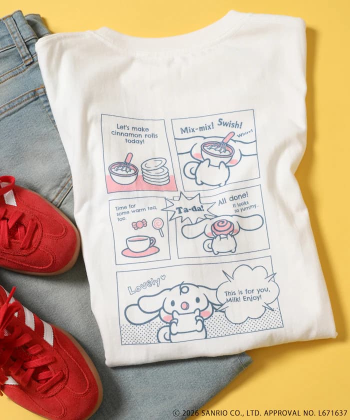 CINNAMOROLL 漫畫風印花 背面印花短袖T恤