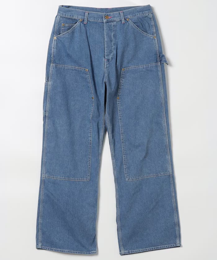 DOUBLE KNEE DRAWSTRINGS DENIM PANTS