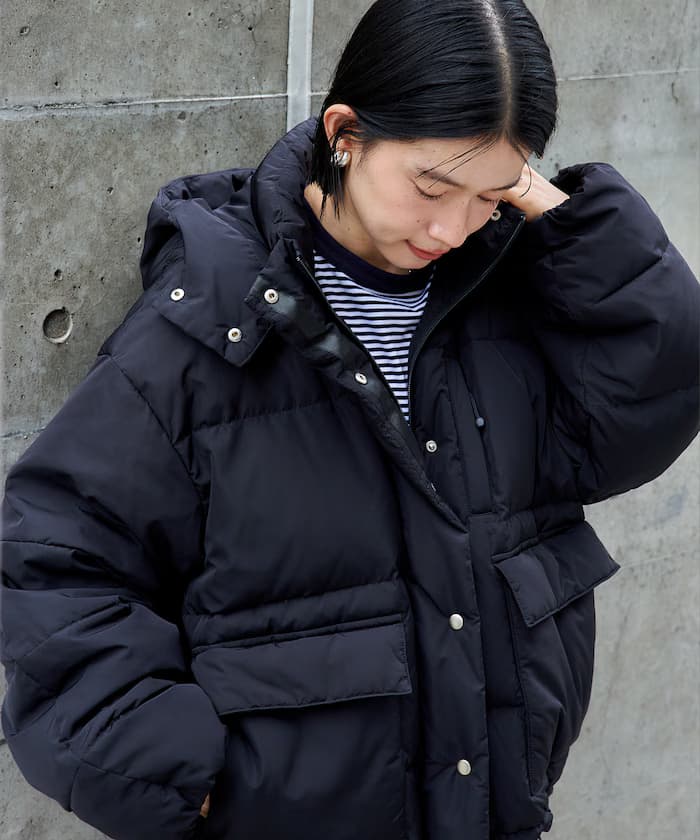 塔夫綢連帽澎袖羽絨外套