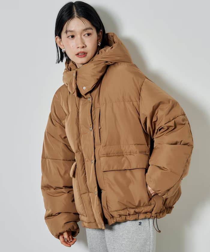 塔夫綢連帽澎袖羽絨外套