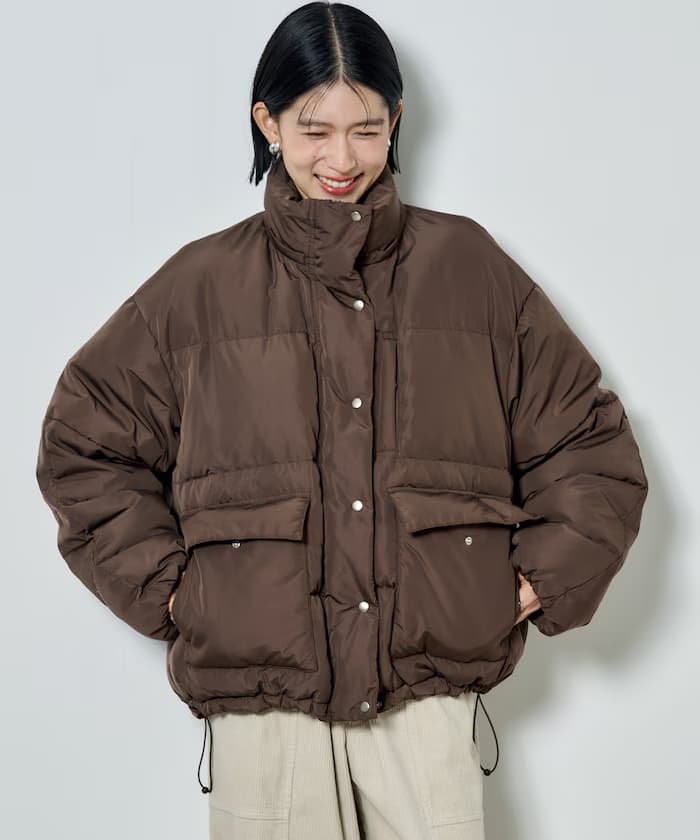 塔夫綢連帽澎袖羽絨外套