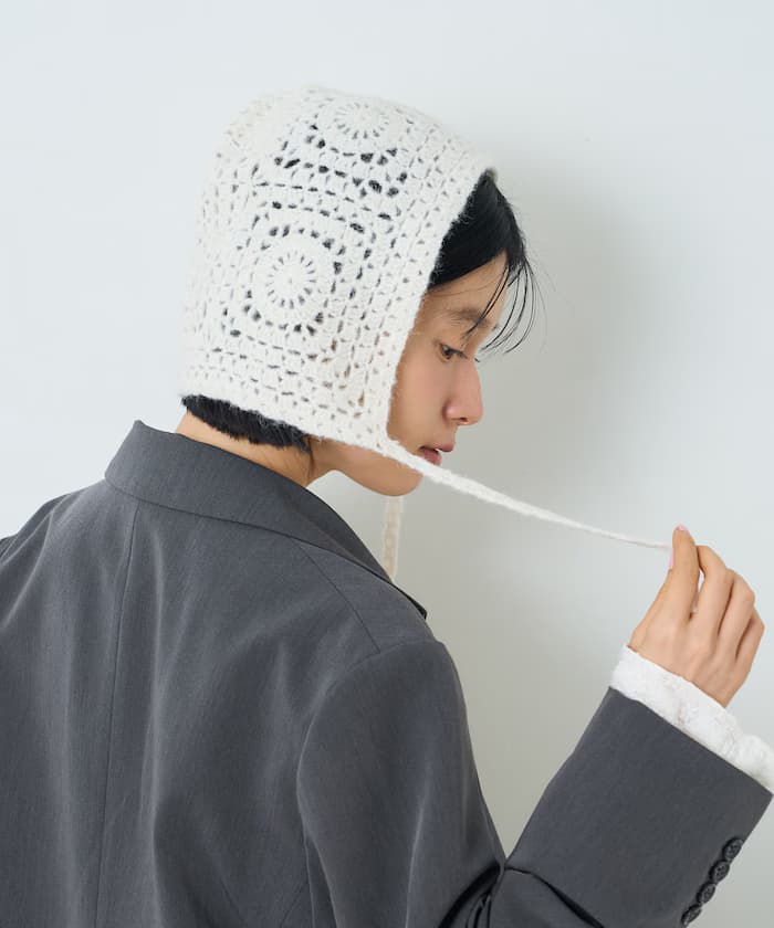 鉤織蕾絲頭巾帽