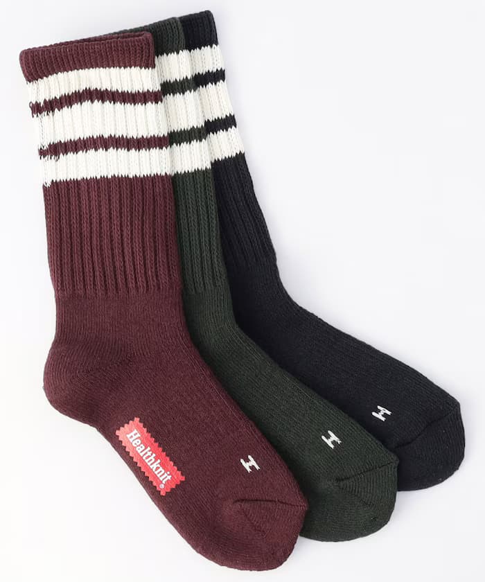 Healthknit 撞色三線長筒襪3入組