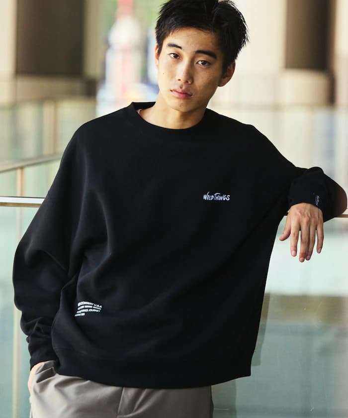 WILD THINGS×FREAK'S STORE 聯名限定 寬版 多彩印花 圓領衛衣【限定款】