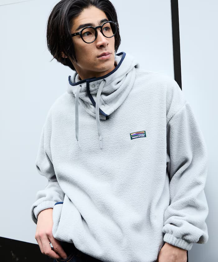 連帽附 2WAY 配色滾邊 小標誌 刷毛 圓領套頭衫【限定款】