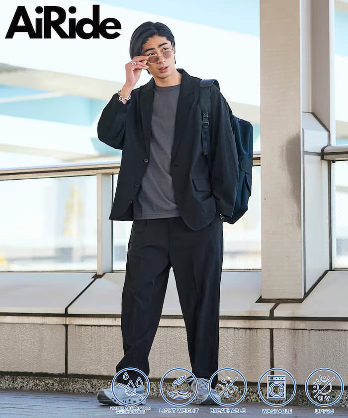 AiRide 寬鬆版型 泡泡紗 套裝/西裝外套/寬版長褲 吸濕排汗 抗UV【限定款】