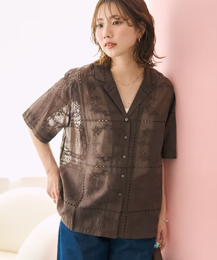 拼布刺繡短袖鈕扣襯衫【限定款】