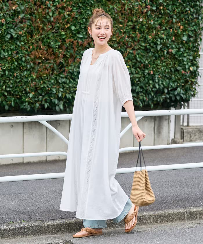印度風 莫斯棉 蕾絲 短袖 連身裙【限定款】