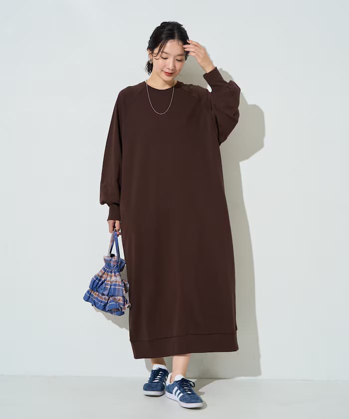 厚棉 寬鬆 落肩 長版連身裙【限定款】