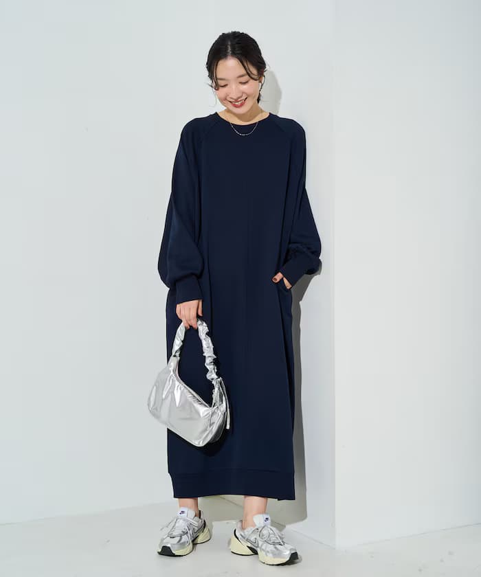 厚棉 寬鬆 落肩 長版連身裙【限定款】