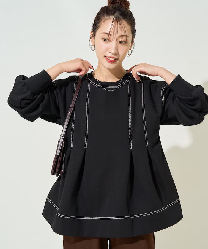 配色縫線打褶A字剪裁裡起毛tunic【限定展開】