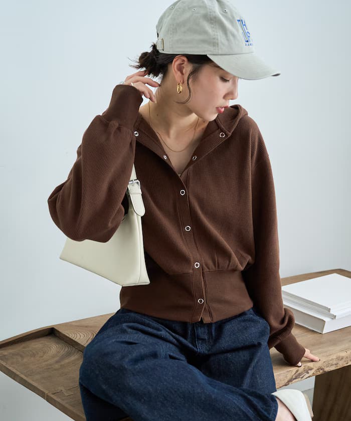 【套裝對應】厚棉 保暖 鈕扣 連帽 針織開衫【限定款】