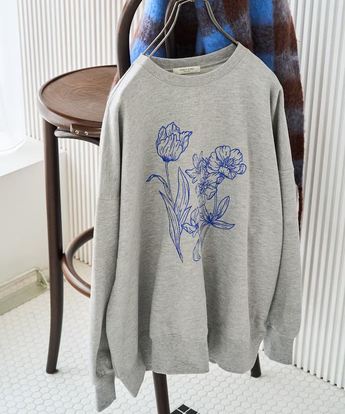 線畫花朵刺繡 衛衣套頭衫【限定款】