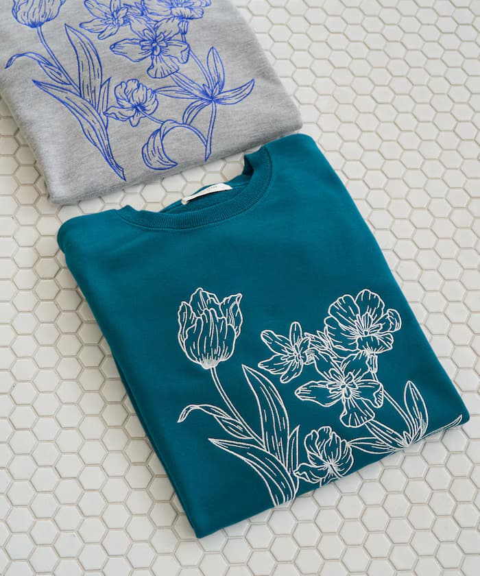 線畫花朵刺繡 衛衣套頭衫【限定款】
