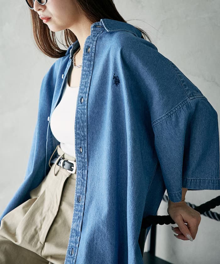U.S. POLO ASSN. 聯名限定 小標誌 丹寧 短袖襯衫【限定款】