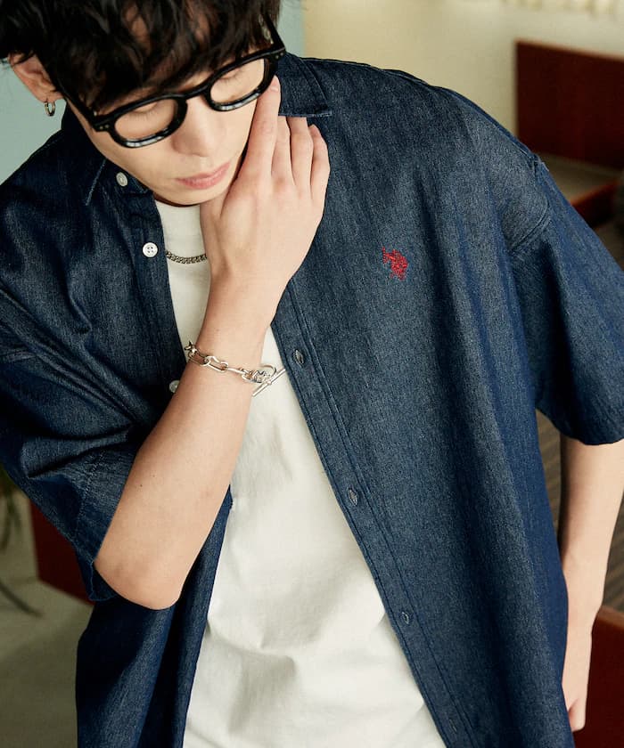 U.S. POLO ASSN. 聯名限定 小標誌 丹寧 短袖襯衫【限定款】