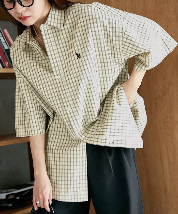 U.S. POLO ASSN. 聯名限定 格紋 小標誌 短袖襯衫