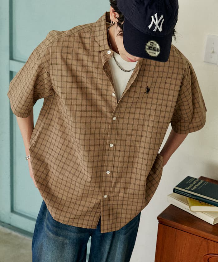U.S. POLO ASSN. 聯名限定 格紋 小標誌 短袖襯衫