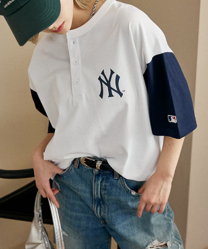 【機能素材】MLB 聯名限定 Logo 印花 亨利領 寬鬆版型 T恤【限定款】