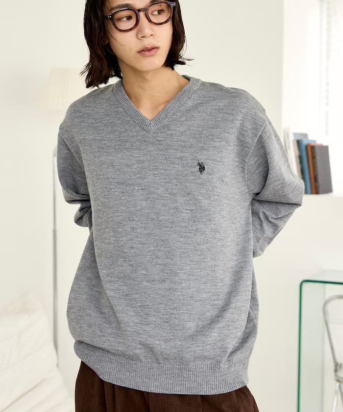 別注 大學T質感 小刺繡 V領 針織套頭衫【限定款】