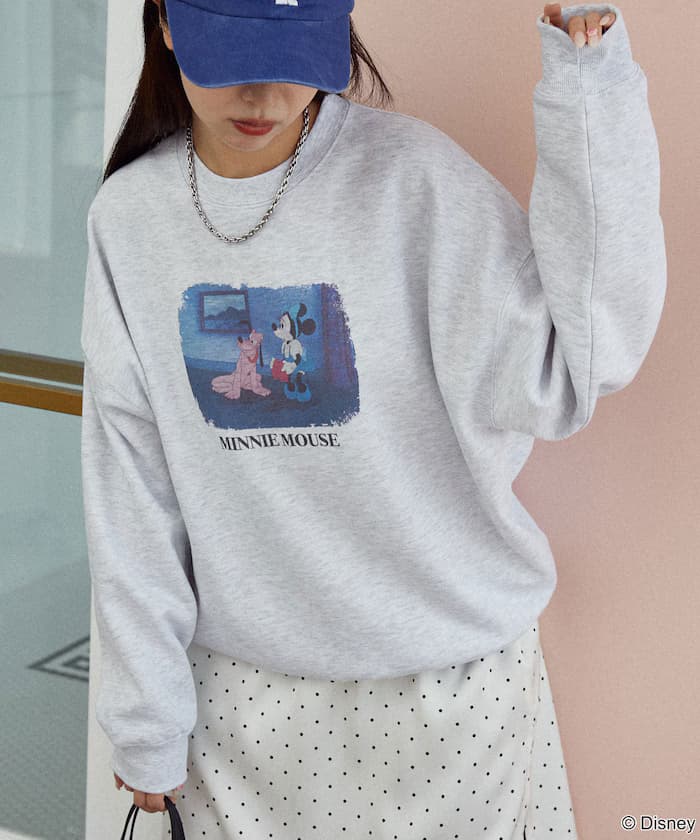 PEANUTS 迪士尼聯名 復古風格 Minnie Mouse 照片印花 圓領 寬版衛衣