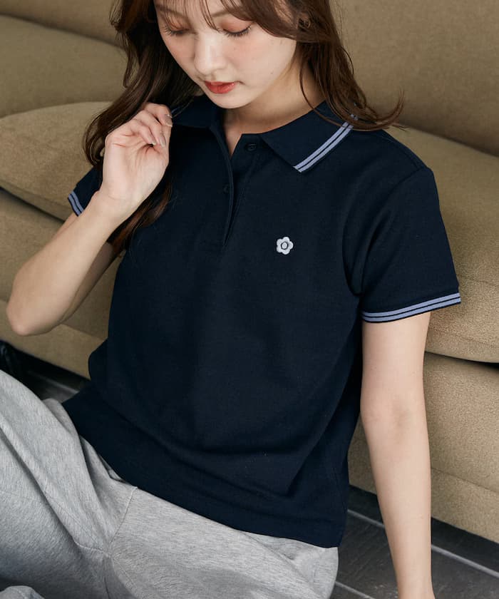MARY QUANT 聯名限定 珠地網眼 小標誌 線條 Polo衫【限定款】