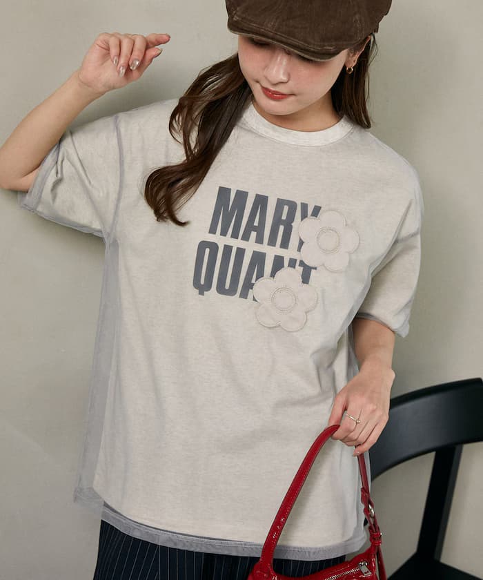 MARY QUANT × PUBLUX 網紗層疊LOGO花卉T恤 限定展開