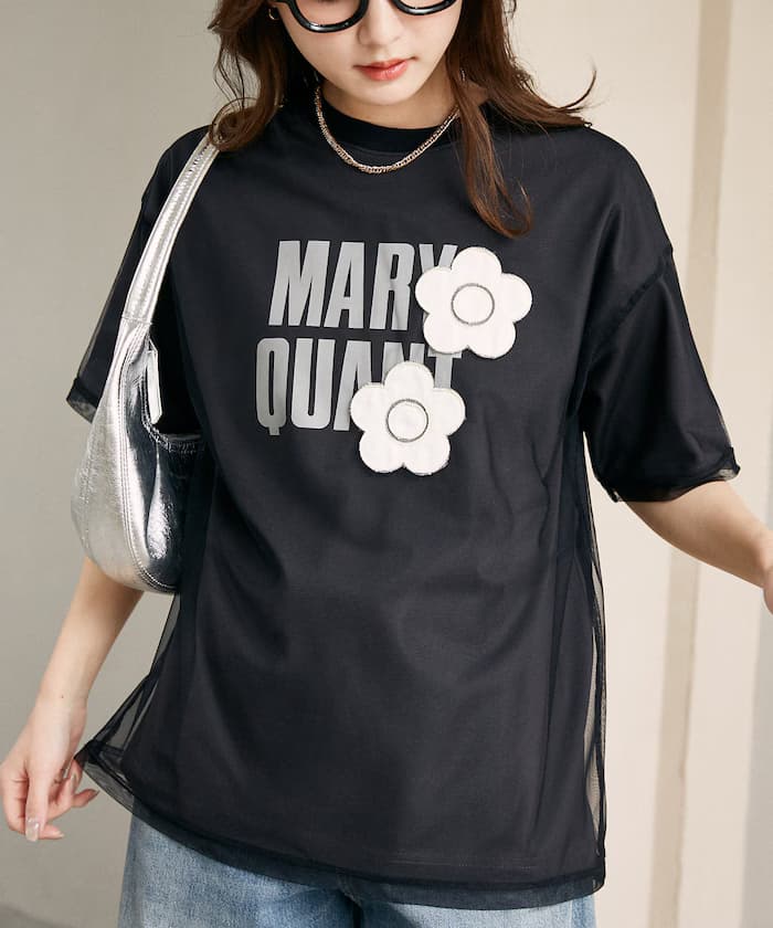MARY QUANT × PUBLUX 網紗層疊LOGO花卉T恤 限定展開