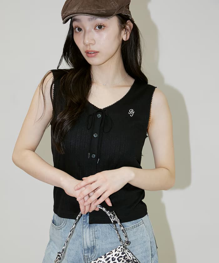 【4月10日10時發售】PEACH JOHN 聯名限定 蝴蝶結 細節 V領 背心【限定款】