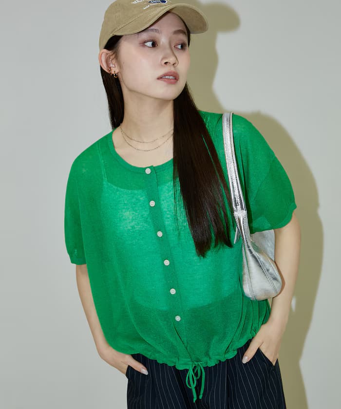 可洗亞麻裾繩夏季針織開衫 限定展開