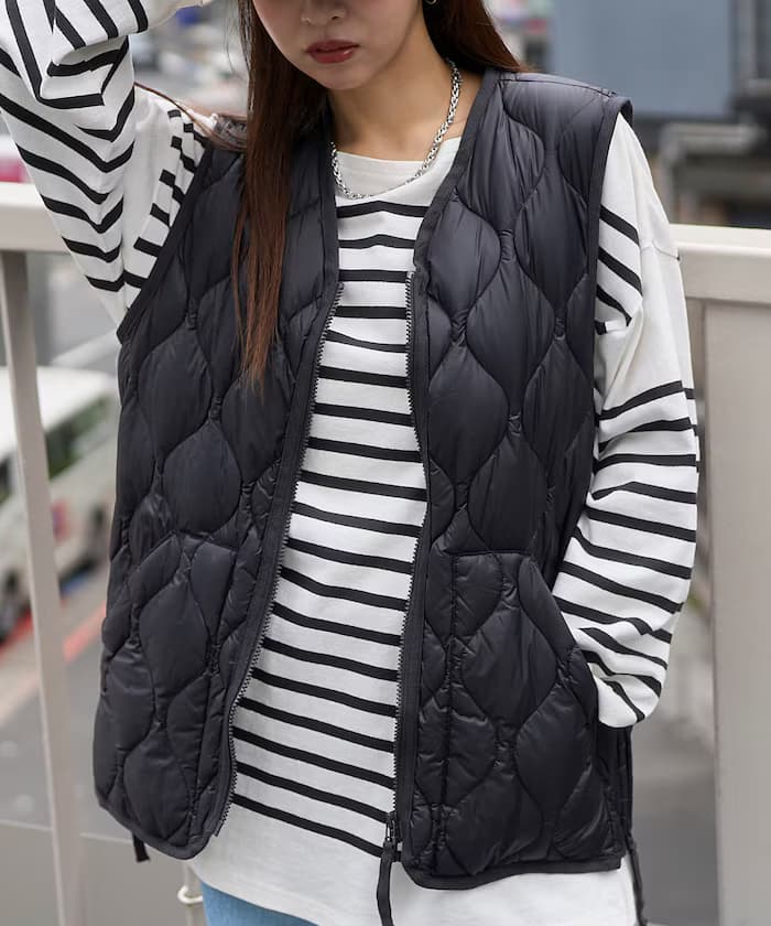 MILITARY V NECK W-ZIP DOWN VEST / 軍裝 V領 雙拉鍊 羽絨背心【限定款】