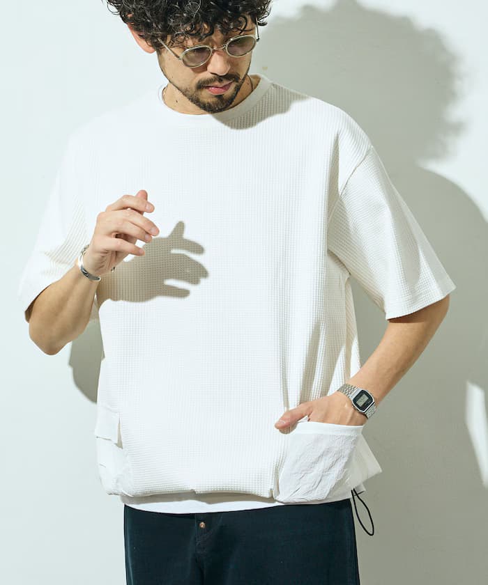 側口袋束繩科技保溫短袖T恤 / 寬版