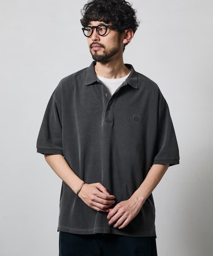寬版復古加工單點刺繡短袖Polo衫