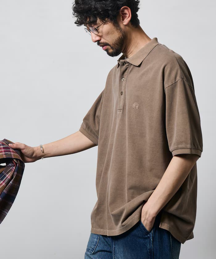寬版復古加工單點刺繡短袖Polo衫